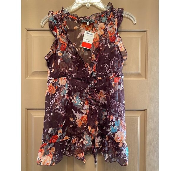 Aldo Trevi Sheer Ruffle Button Down Blouse size Large - Picture 1 of 3